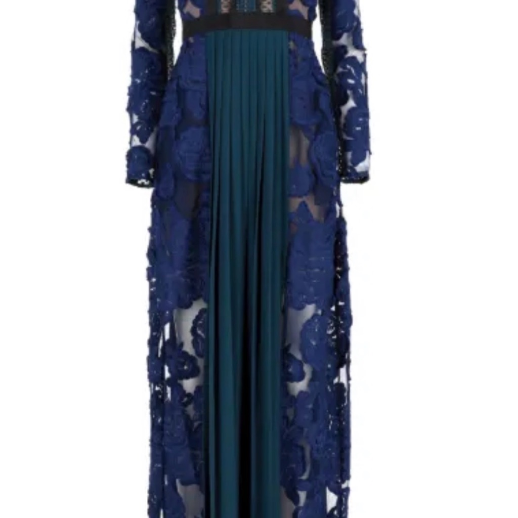 Self-Portrait Navy And Teal Long Sleeve Dress